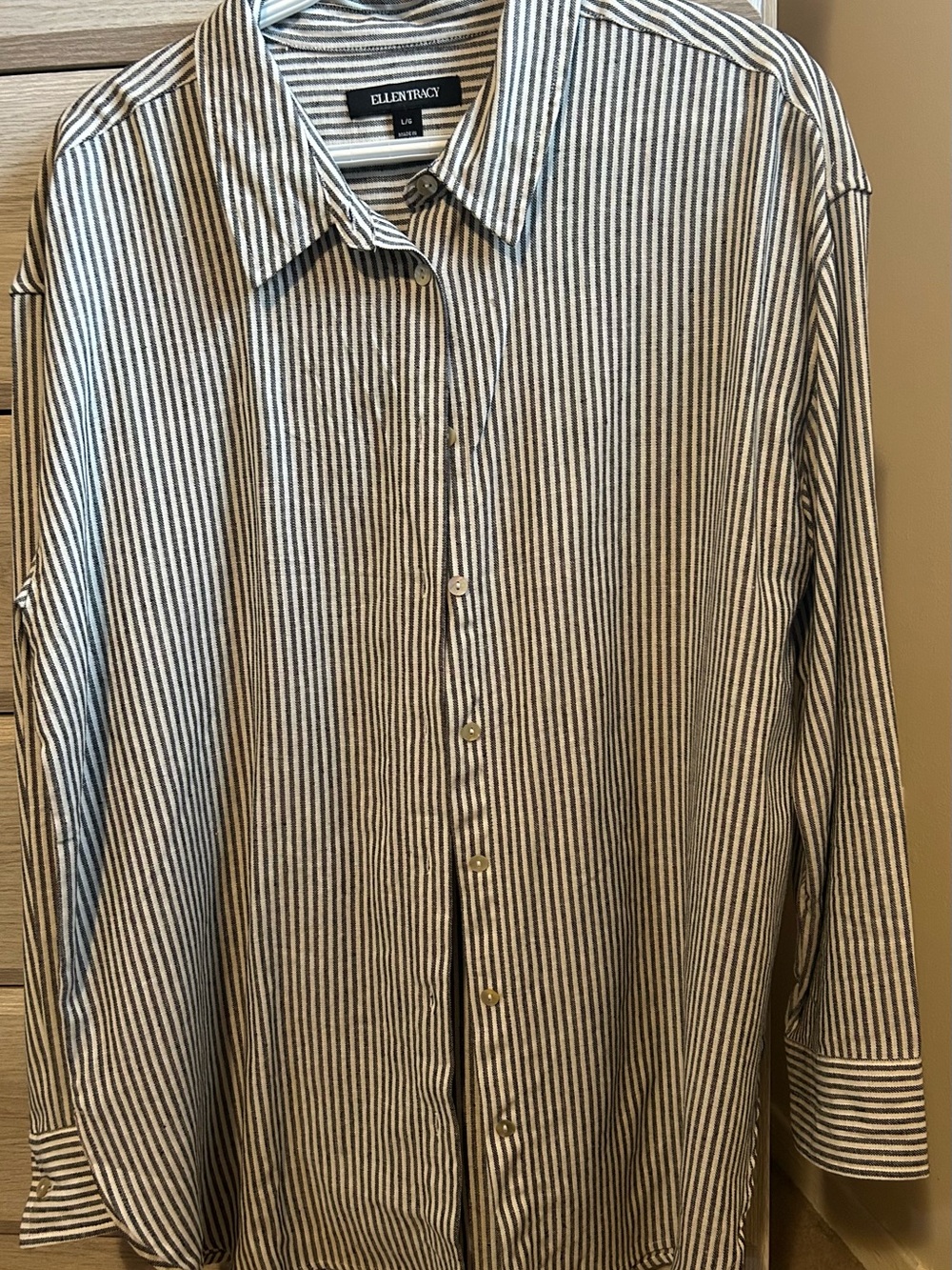 Ellen Tracy women’s Vertical Stripe Dress Shirt - Black & White